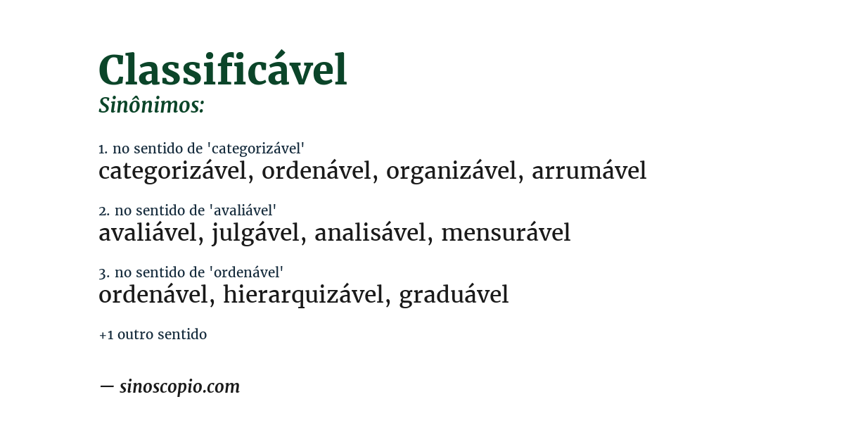 Sinônimo de classificável