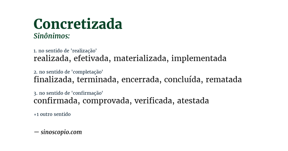Sinônimo de concretizada