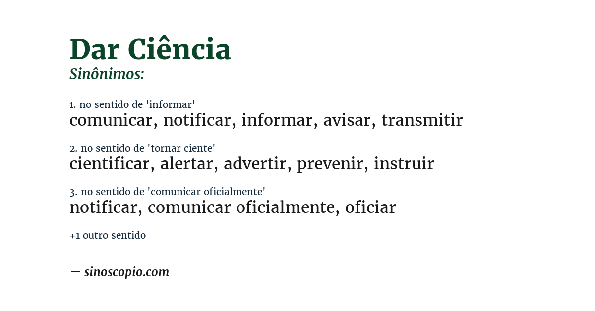 Sinônimo de dar ciência