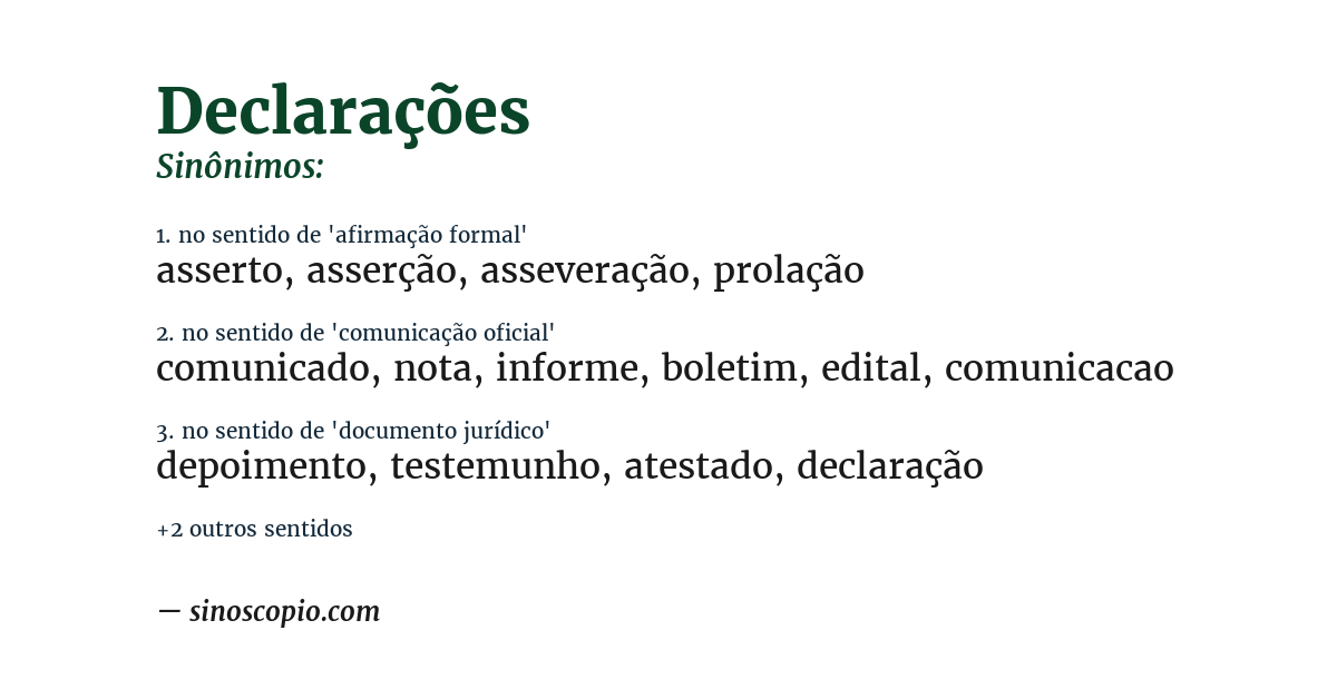 Sinônimo de declarações