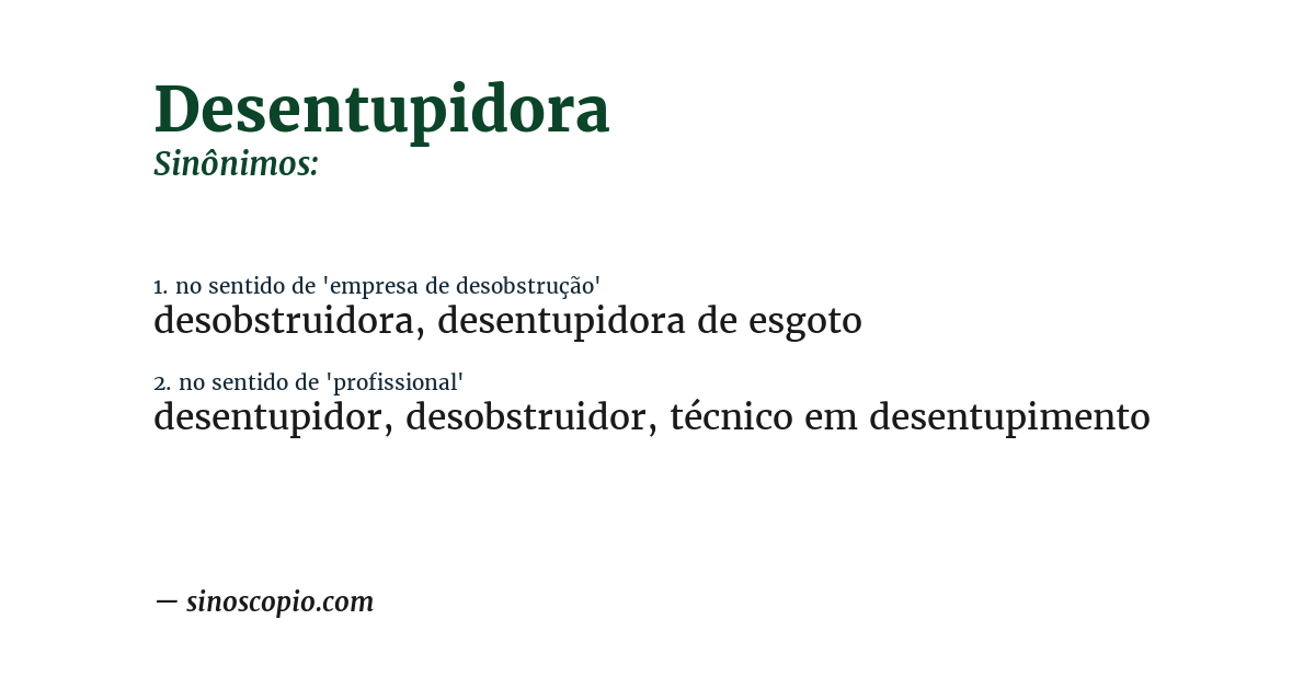 Sinônimo de desentupidora