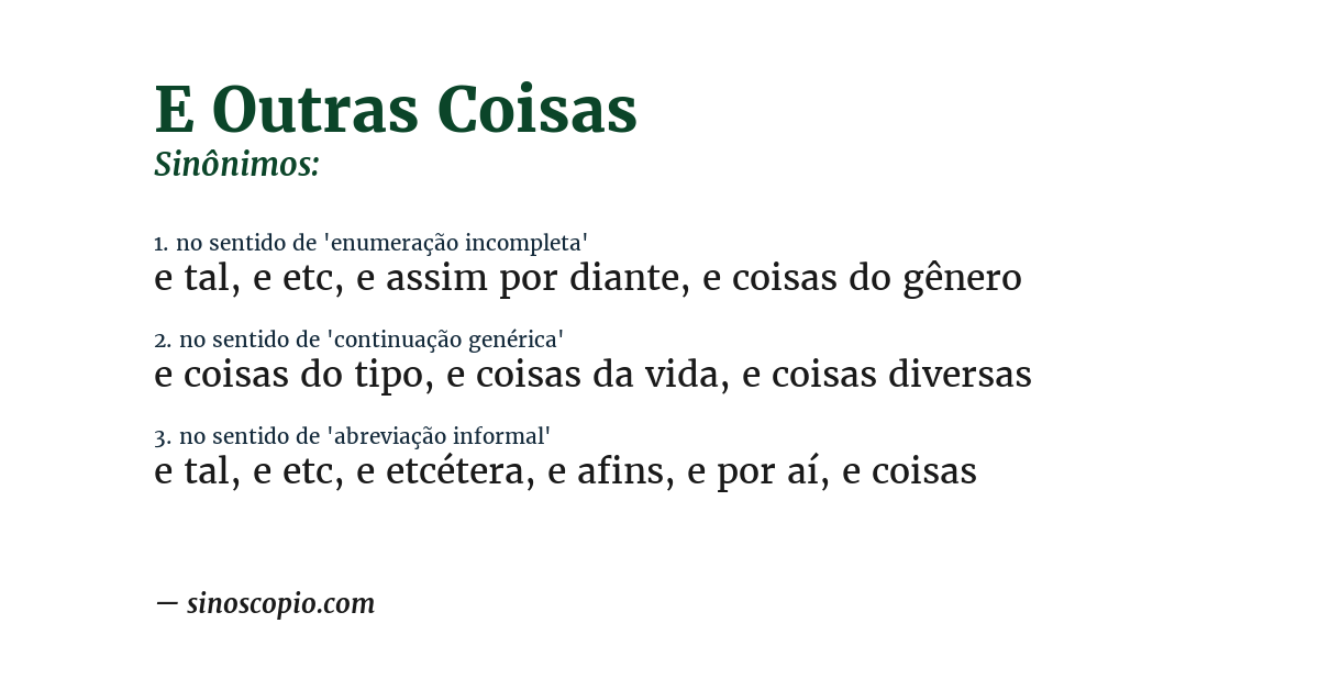 Sinônimo de e outras coisas
