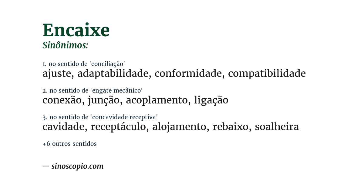 Sinônimo de encaixe
