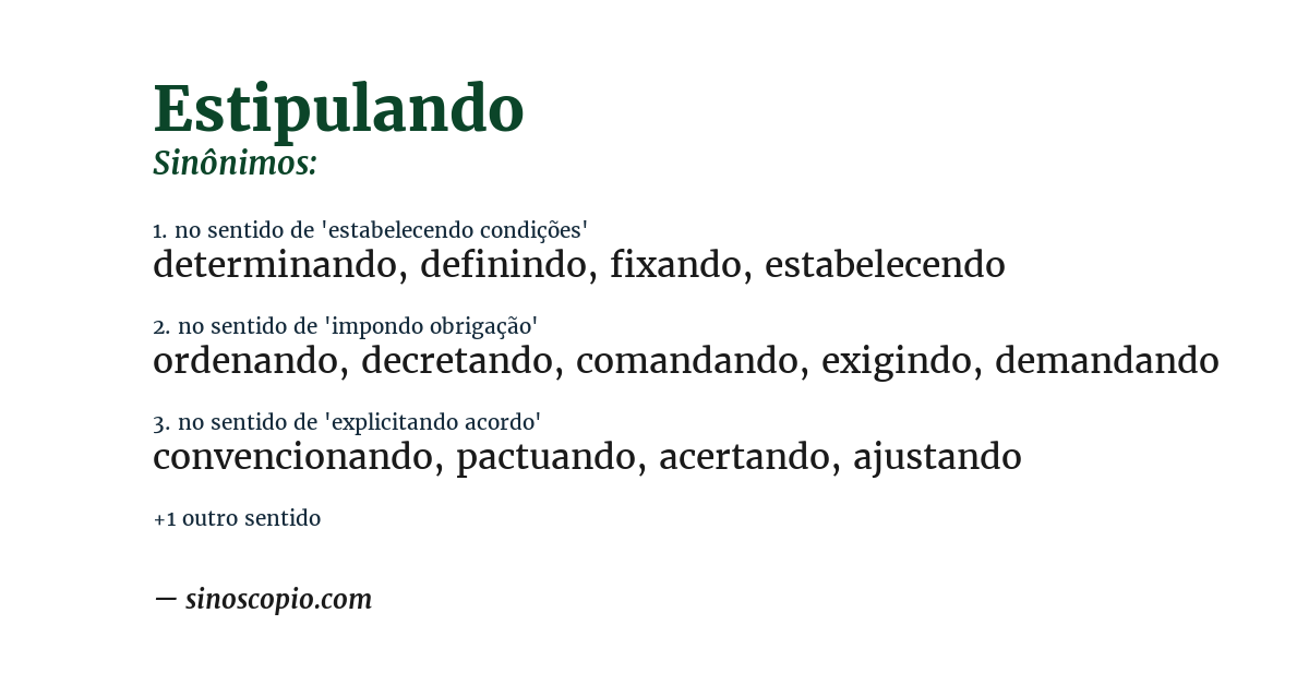 Sinônimo de estipulando