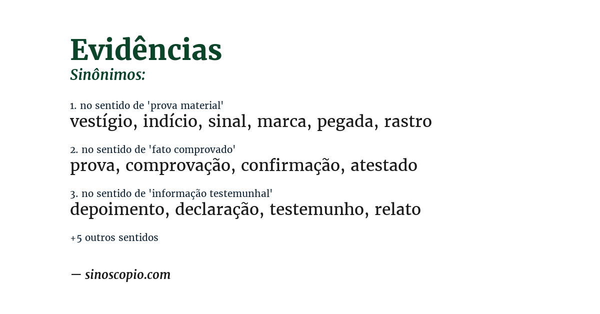 Sinônimo de evidências