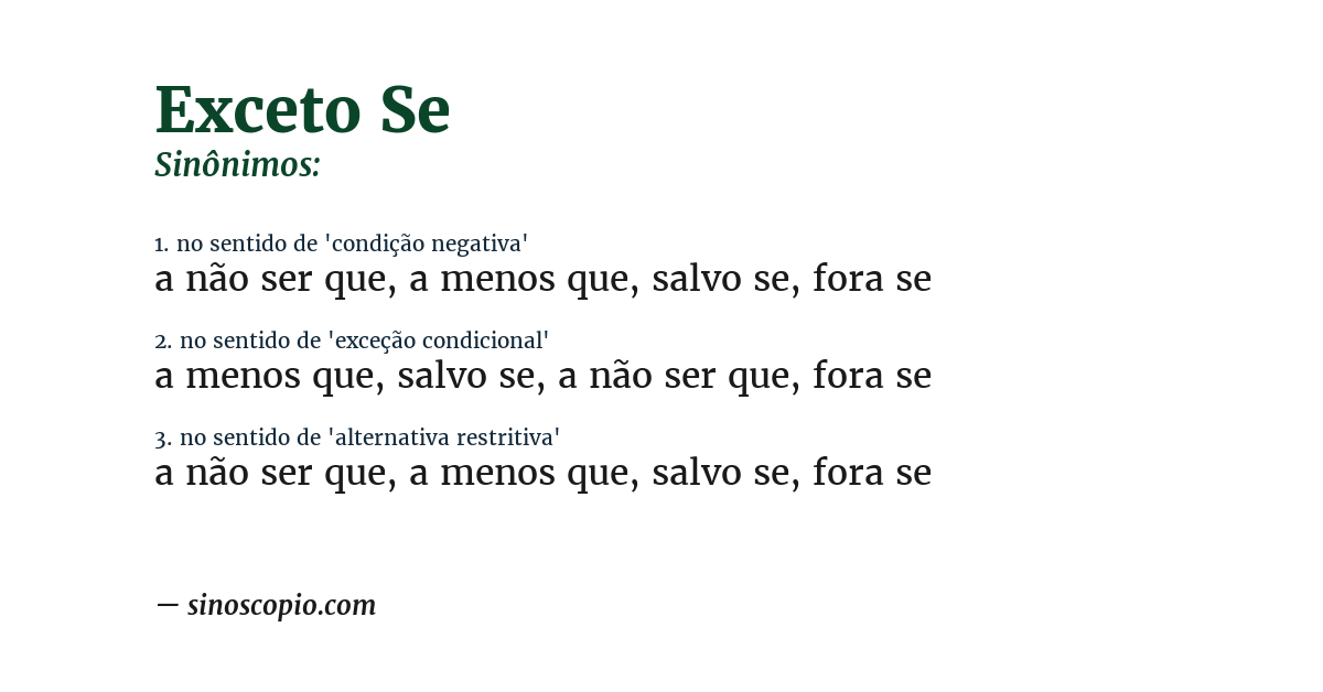 Sinônimo de exceto se