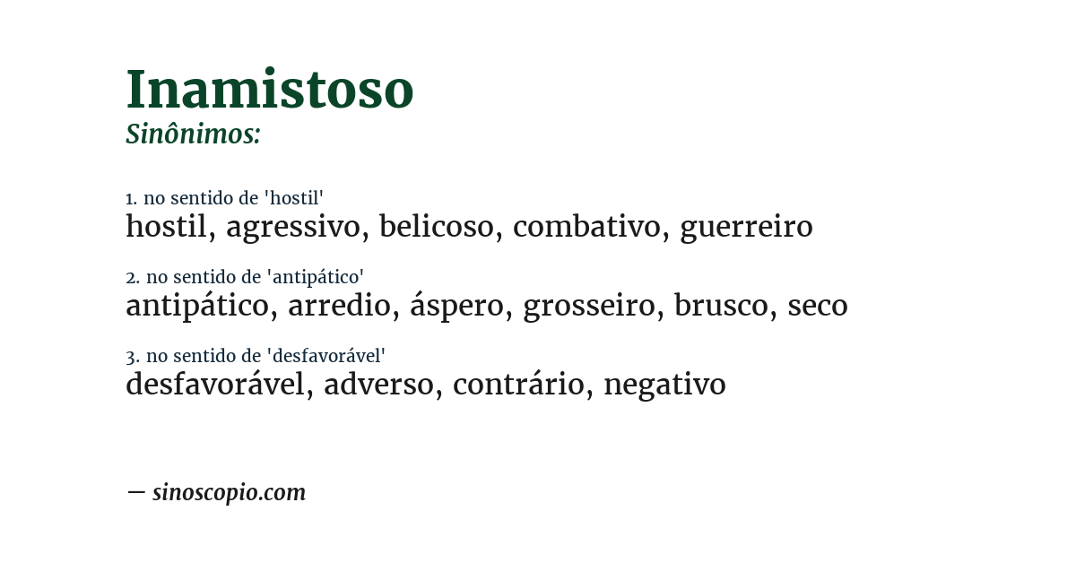 Sinônimo de inamistoso