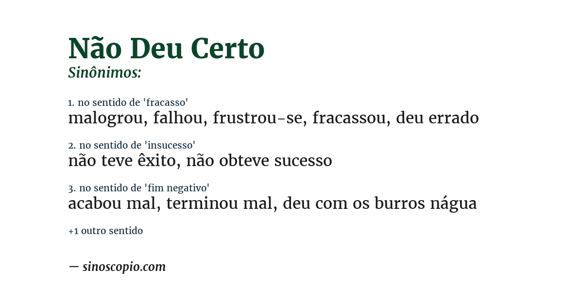 Sinônimo de não deu certo