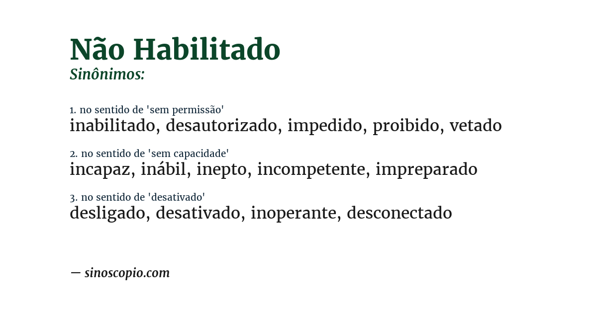 Sinônimo de não habilitado