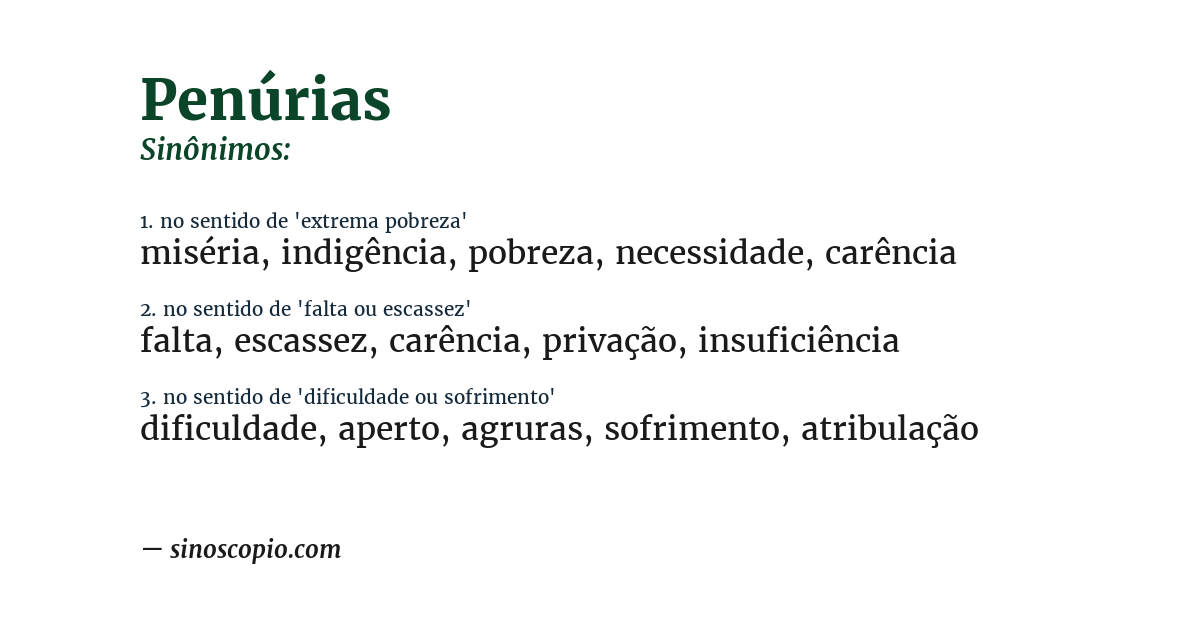 Sinônimo de penúrias