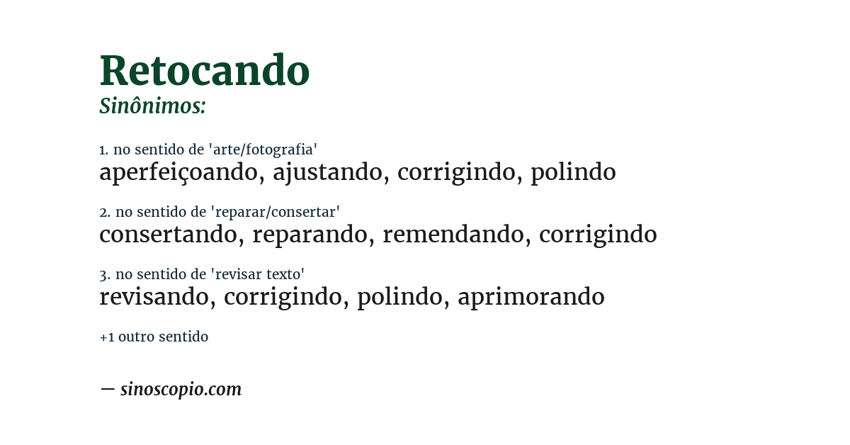 Sinônimo de retocando