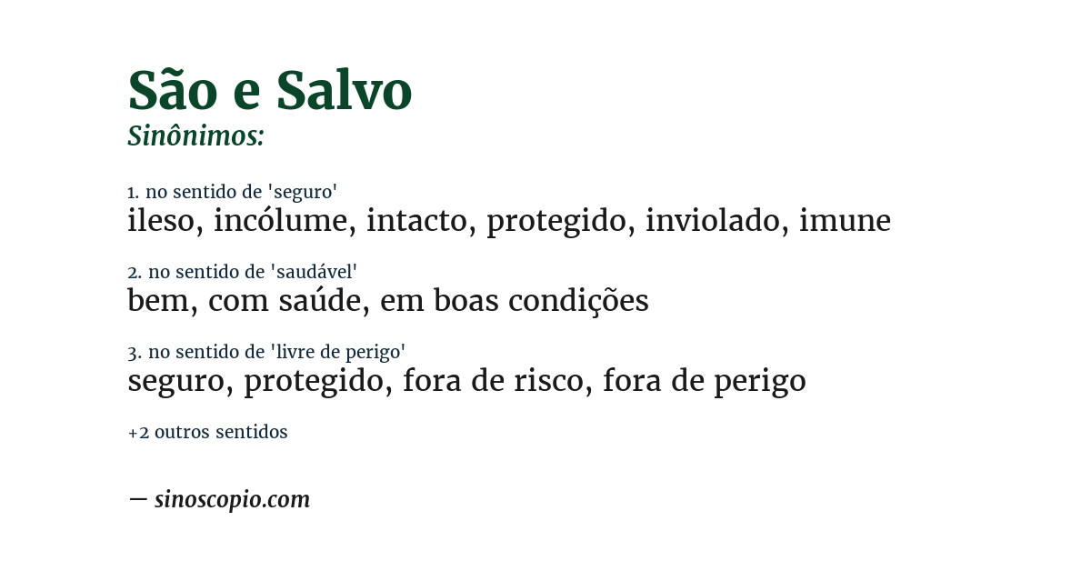 Sinônimo de são e salvo