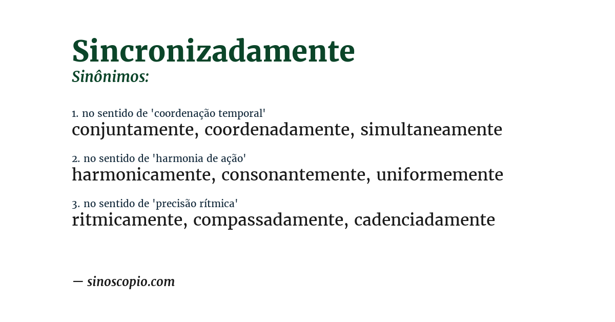 Sinônimo de sincronizadamente