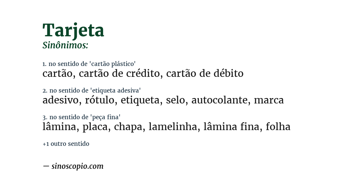 Sinônimo de tarjeta