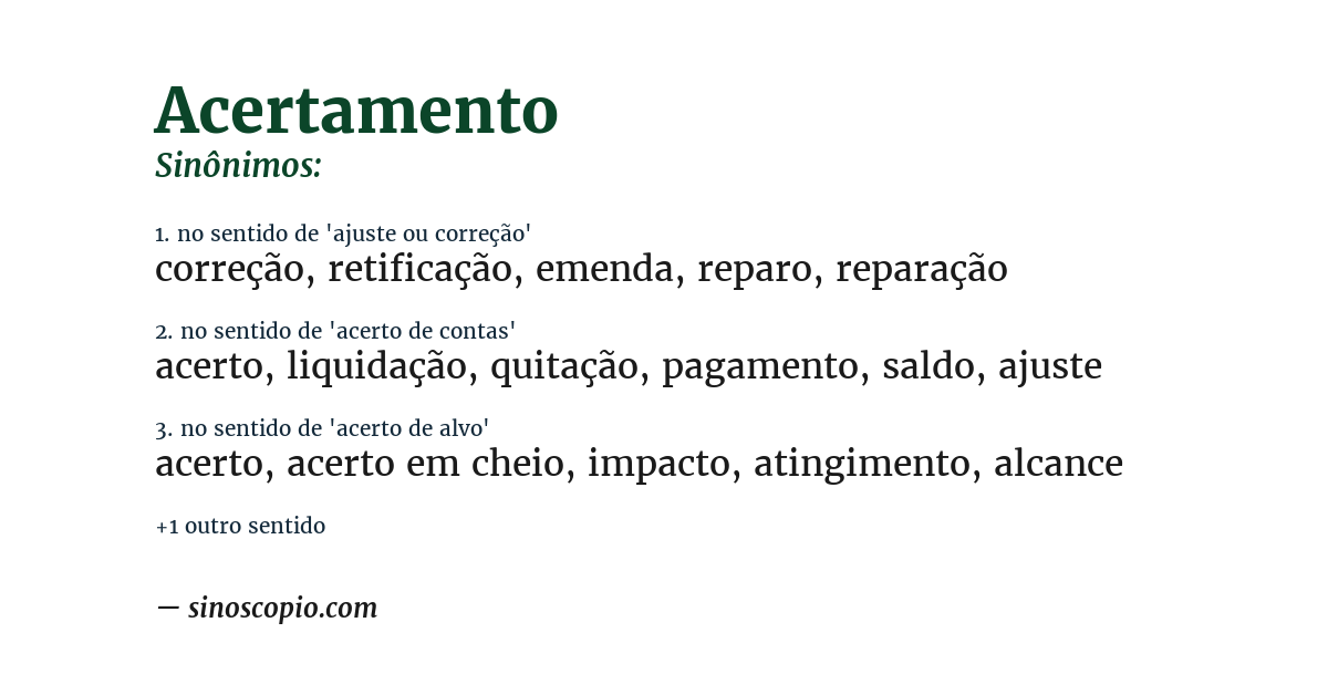 Sinônimo de acertamento
