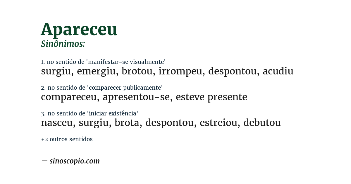 Sinônimo de apareceu