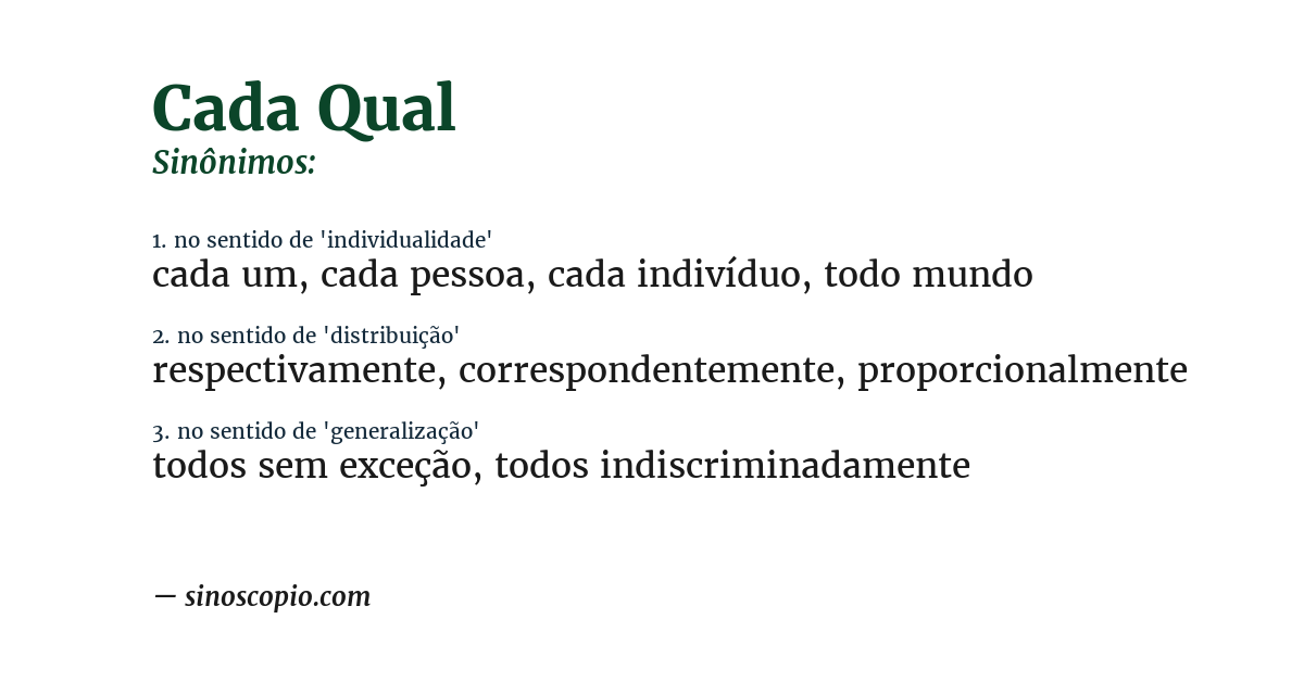 Sinônimo de cada qual