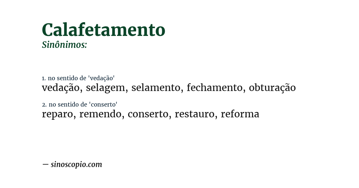 Sinônimo de calafetamento