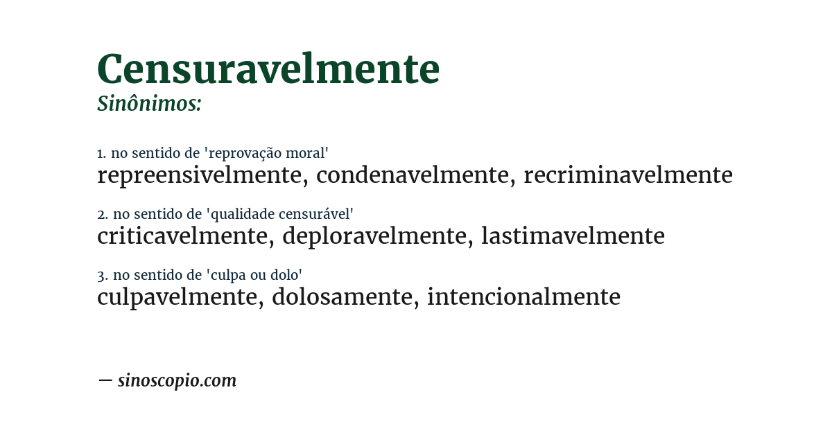 Sinônimo de censuravelmente