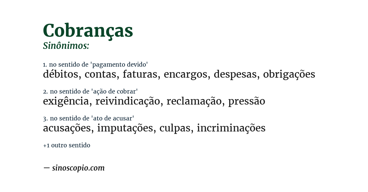 Sinônimo de cobranças