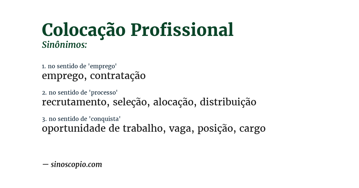 Sinônimo de colocação profissional