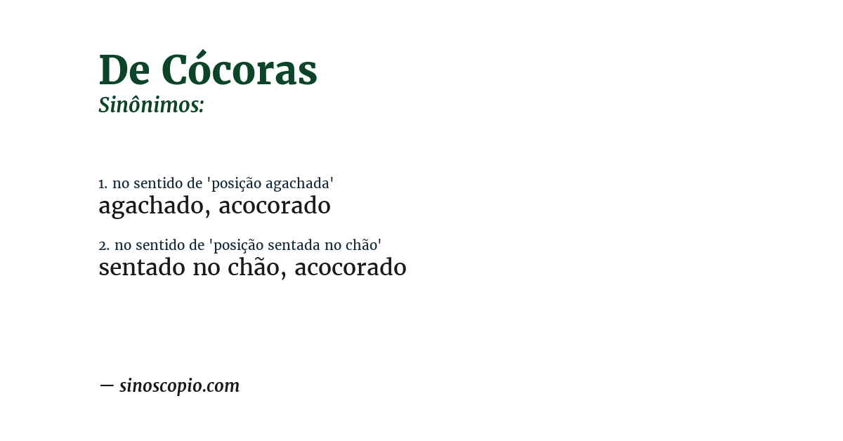 Sinônimo de de cócoras
