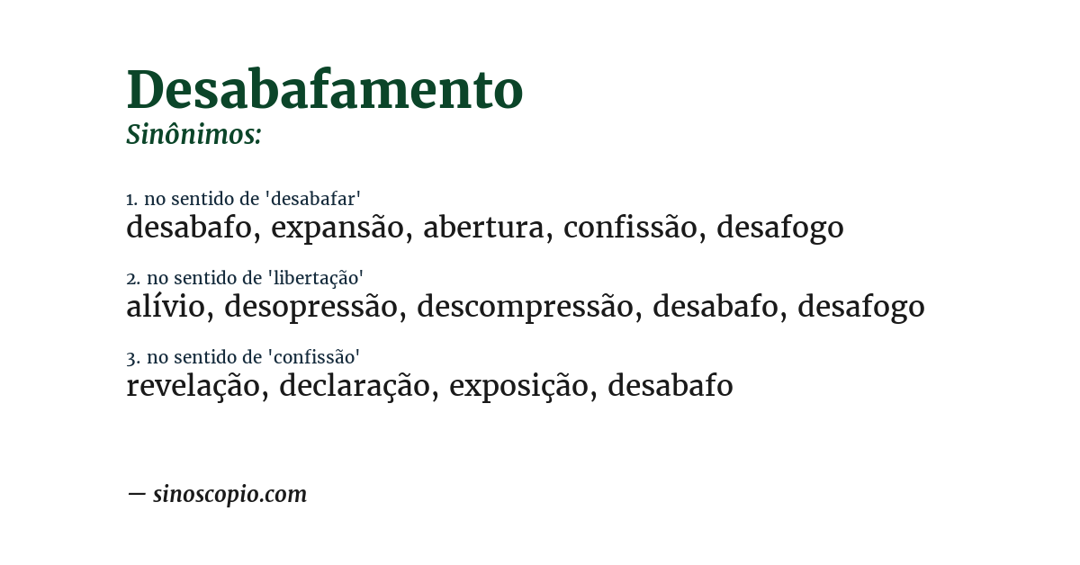 Sinônimo de desabafamento