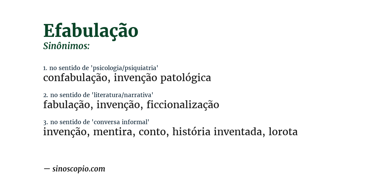 Sinônimo de efabulação