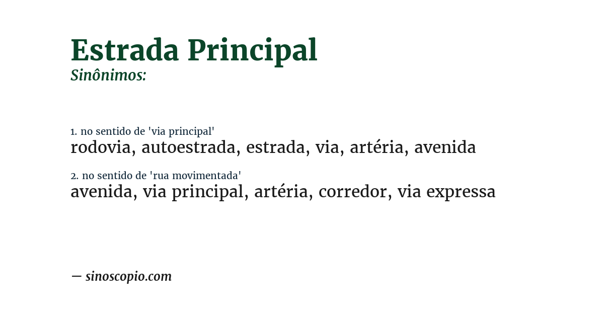 Sinônimo de estrada principal