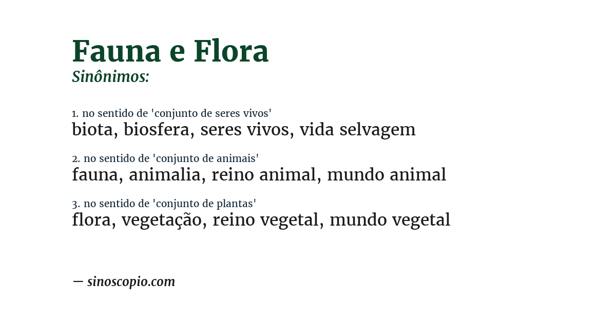 Sinônimo de fauna e flora
