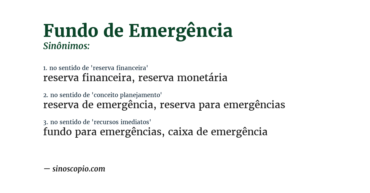 Sinônimo de fundo de emergência