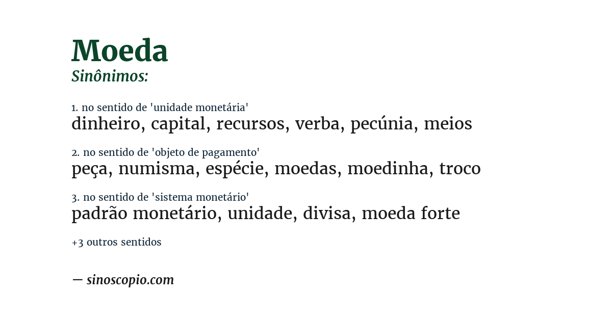 Sinônimo de moeda
