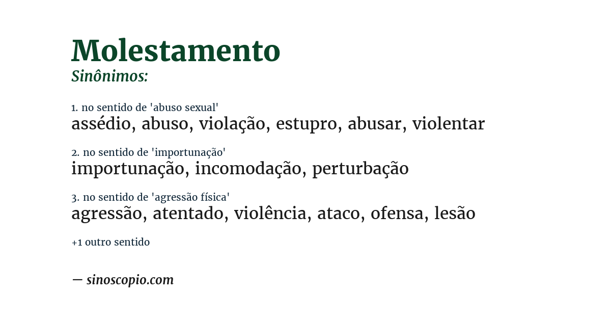 Sinônimo de molestamento