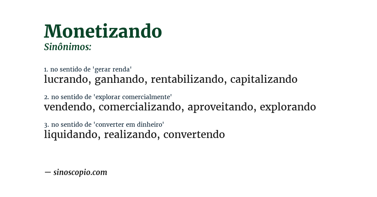 Sinônimo de monetizando