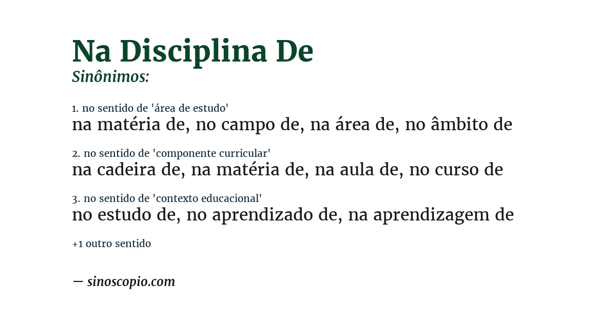 Sinônimo de na disciplina de