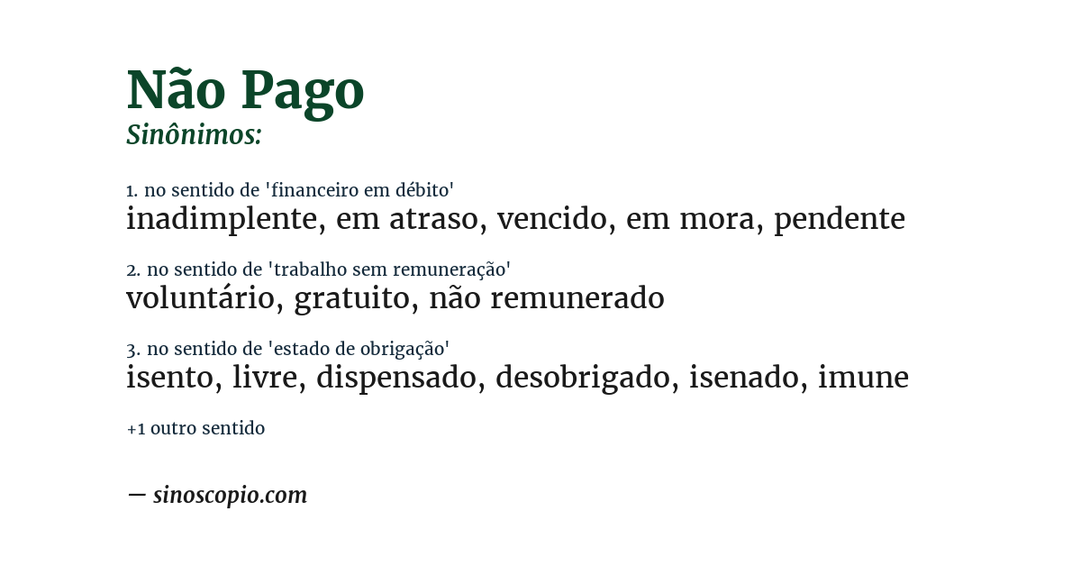 Sinônimo de não pago