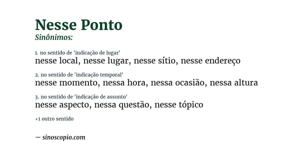 Sinônimo de nesse ponto