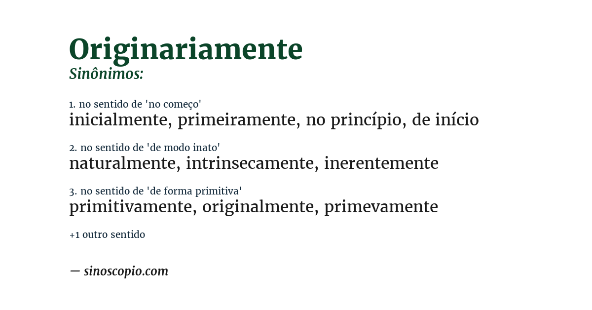 Sinônimo de originariamente