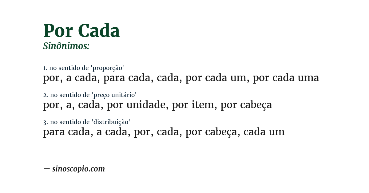 Sinônimo de por cada