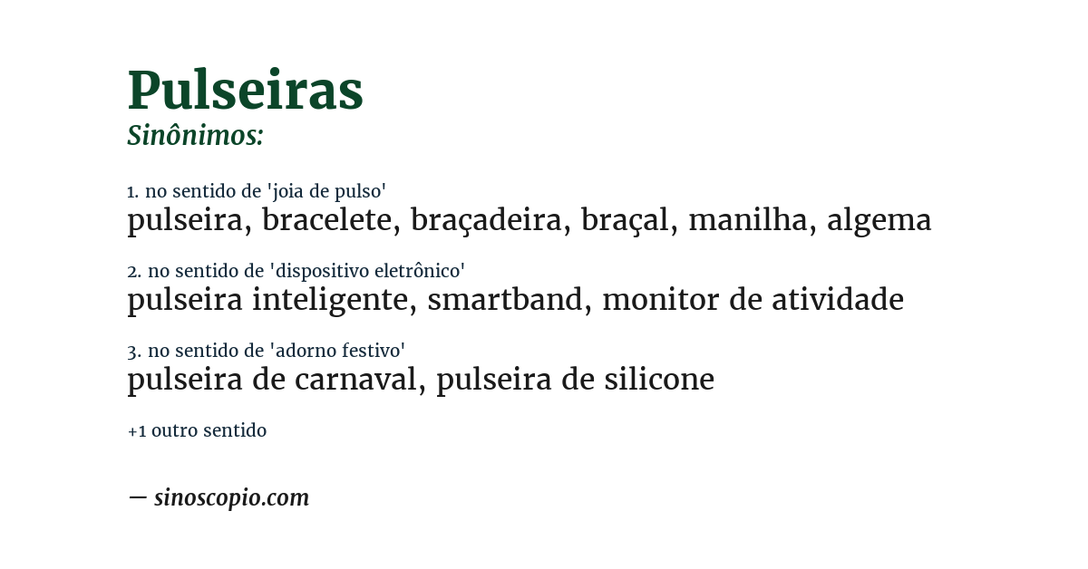Sinônimo de pulseiras