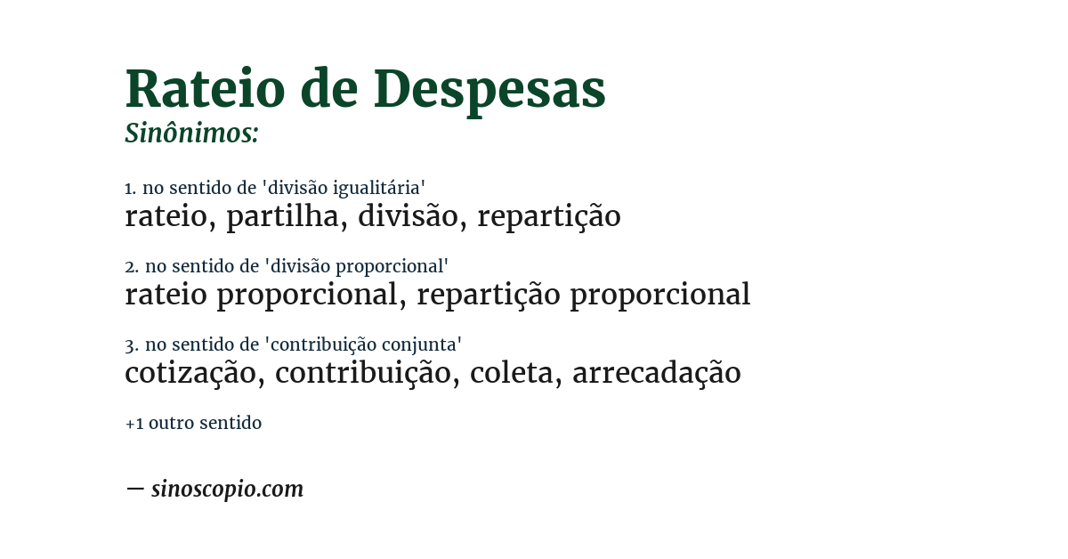 Sinônimo de rateio de despesas