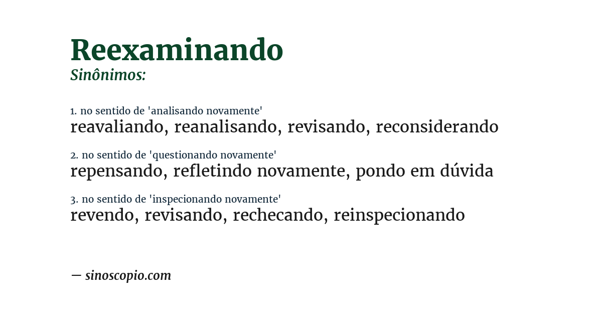 Sinônimo de reexaminando