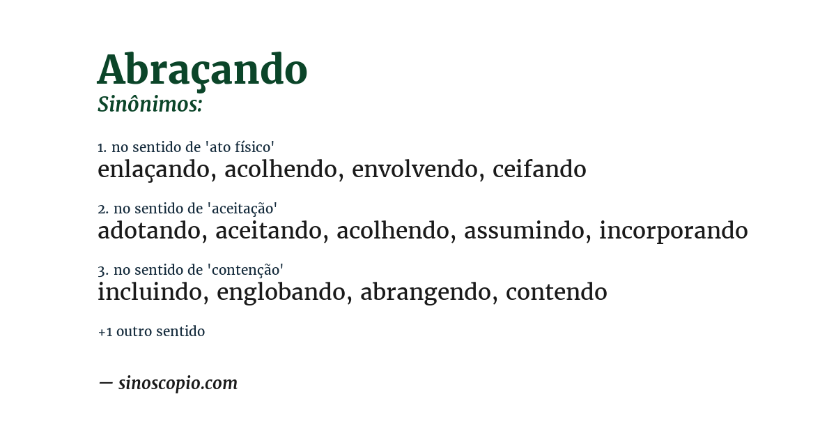 Sinônimo de abraçando