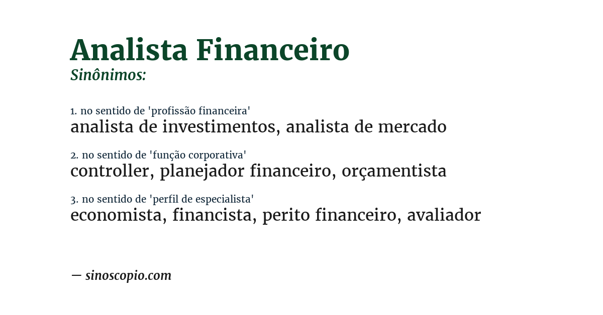 Sinônimo de analista financeiro