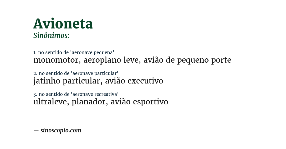 Sinônimo de avioneta