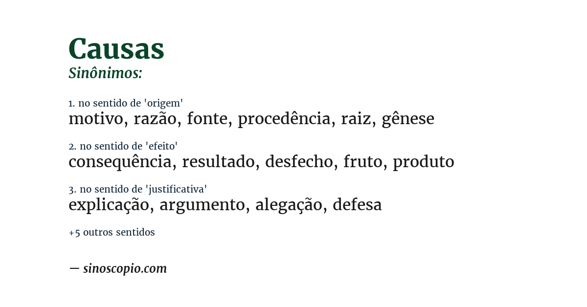 Sinônimo de causas