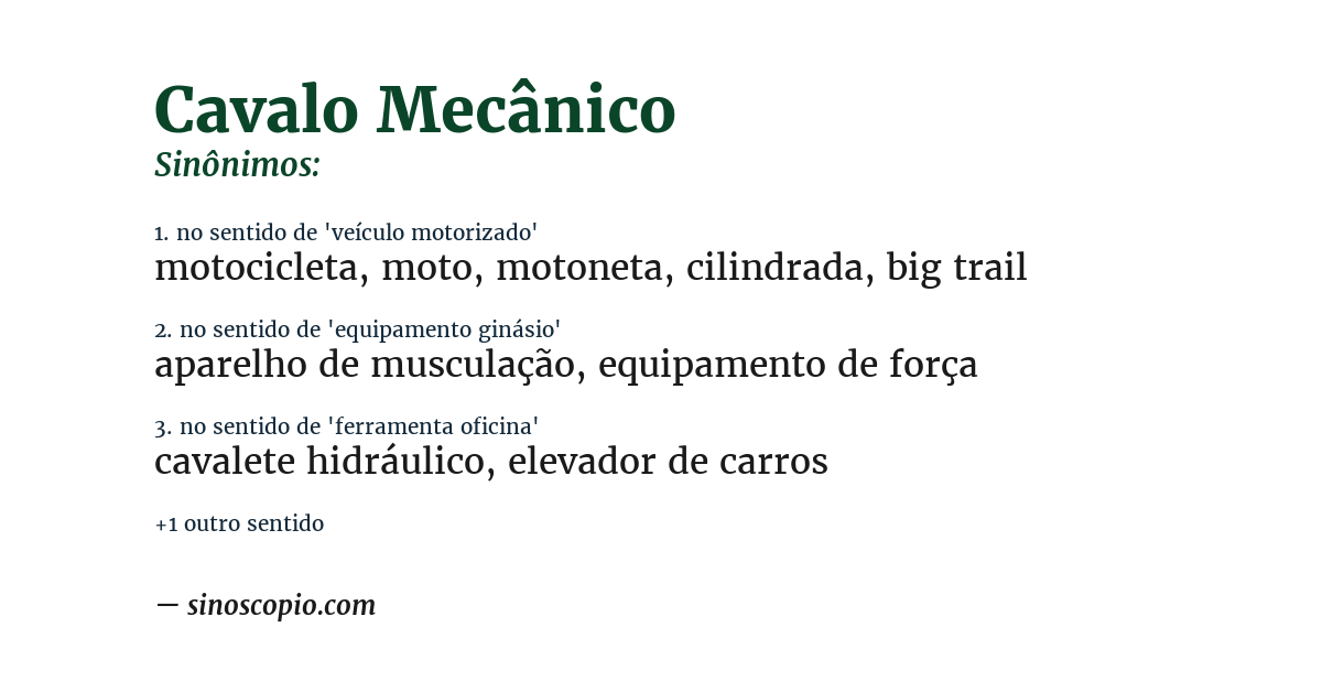 Sinônimo de cavalo mecânico