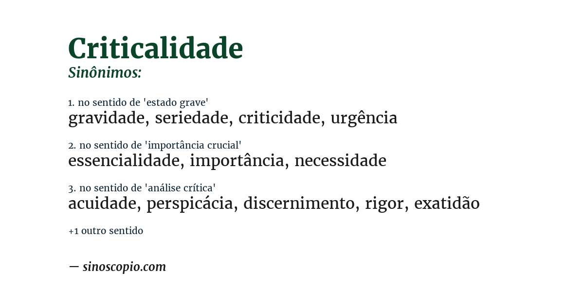 Sinônimo de criticalidade