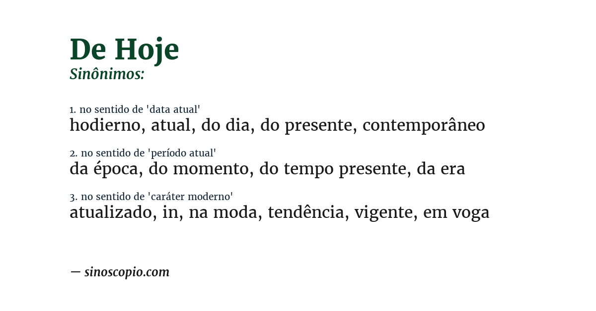 Sinônimo de de hoje