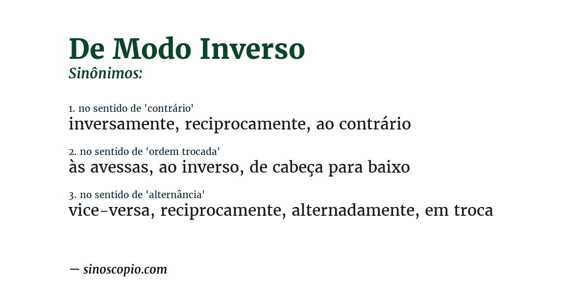 Sinônimo de de modo inverso